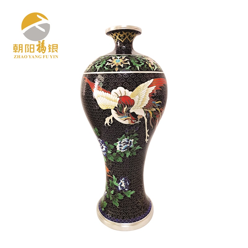 银胎景泰蓝梅瓶-双凤朝阳