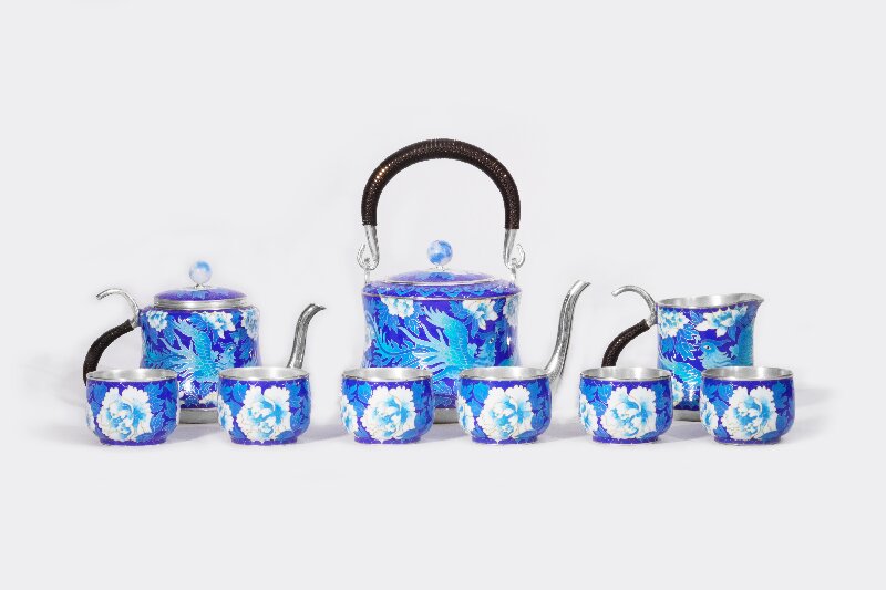 纯银景泰蓝茶具