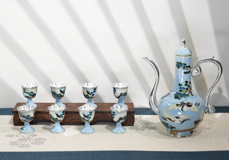 纯银景泰蓝酒具